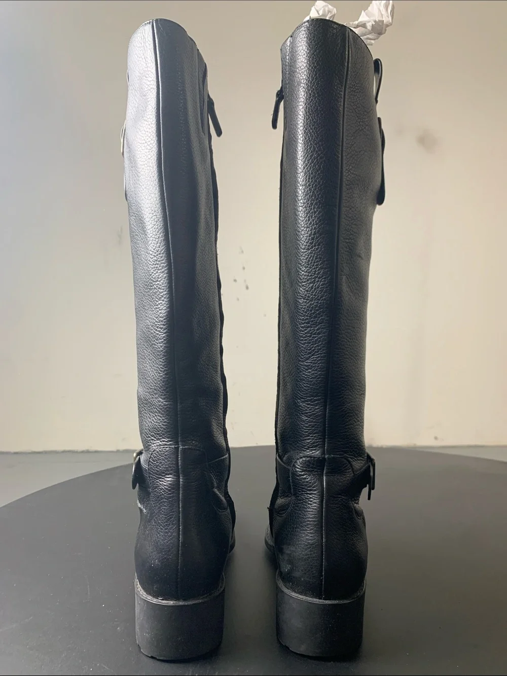 Cole Haan Black Leather Over-the-Knee Riding Boots with Buckle Detail